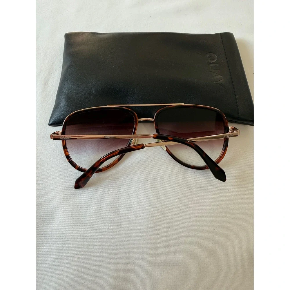 Quay Australia All In Aviator Sunglasses Tortoise Rose Gold Brown Gradient Lens